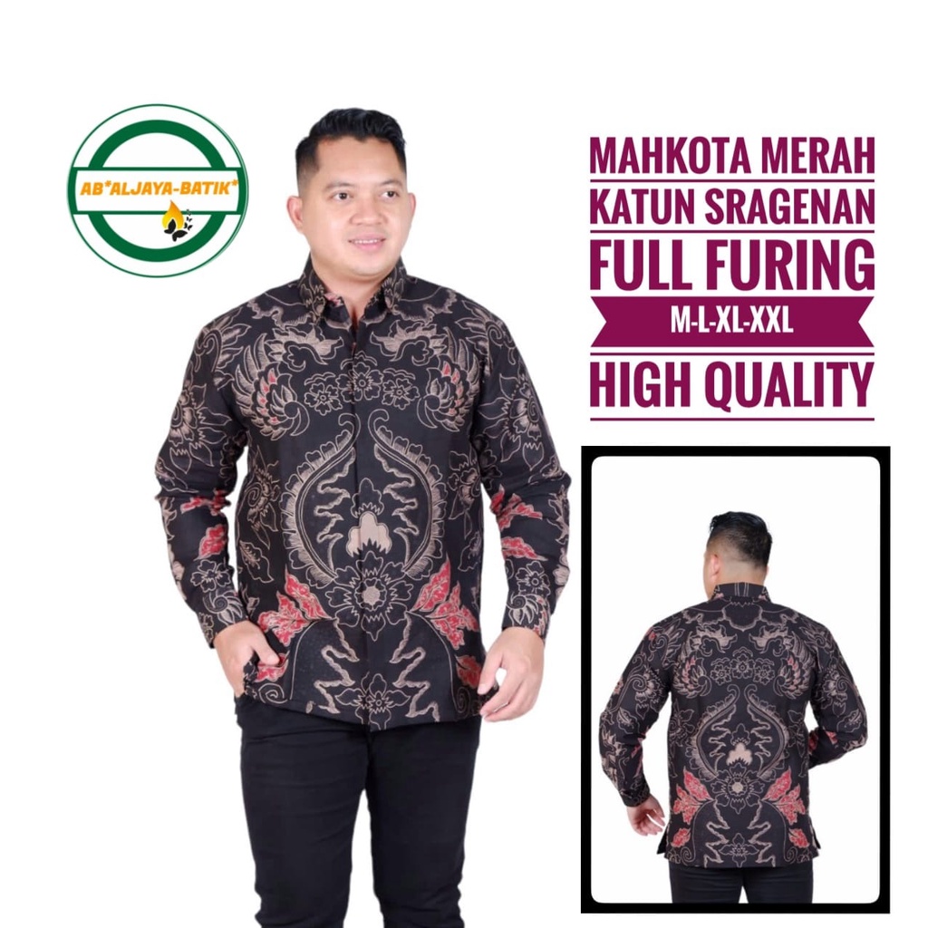 MAHKOTA MERAH ALJAYA BATIKSOLOAMANAH KEMEJA BAJU BATIK PRIA SOLO LENGAN PANJANG PENDEK LAPIS FURING ATASAN BATIK PREMIUM MODERN KATUN HALUS KEMBANG EMAS BIANTARA KSATRIA ABU SUNDOKORO TRUNTUM GANDRUNG PARIKESIT MAROON SETYANING ATI OPO IJO OPO PINK DEWARI