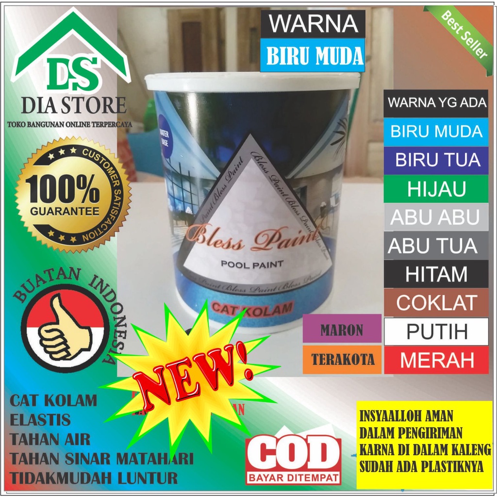 Cat untuk kolam ikan kolam renang genteng talang merk Bless Paint Pool Pain 1kg Anti bocor Murah