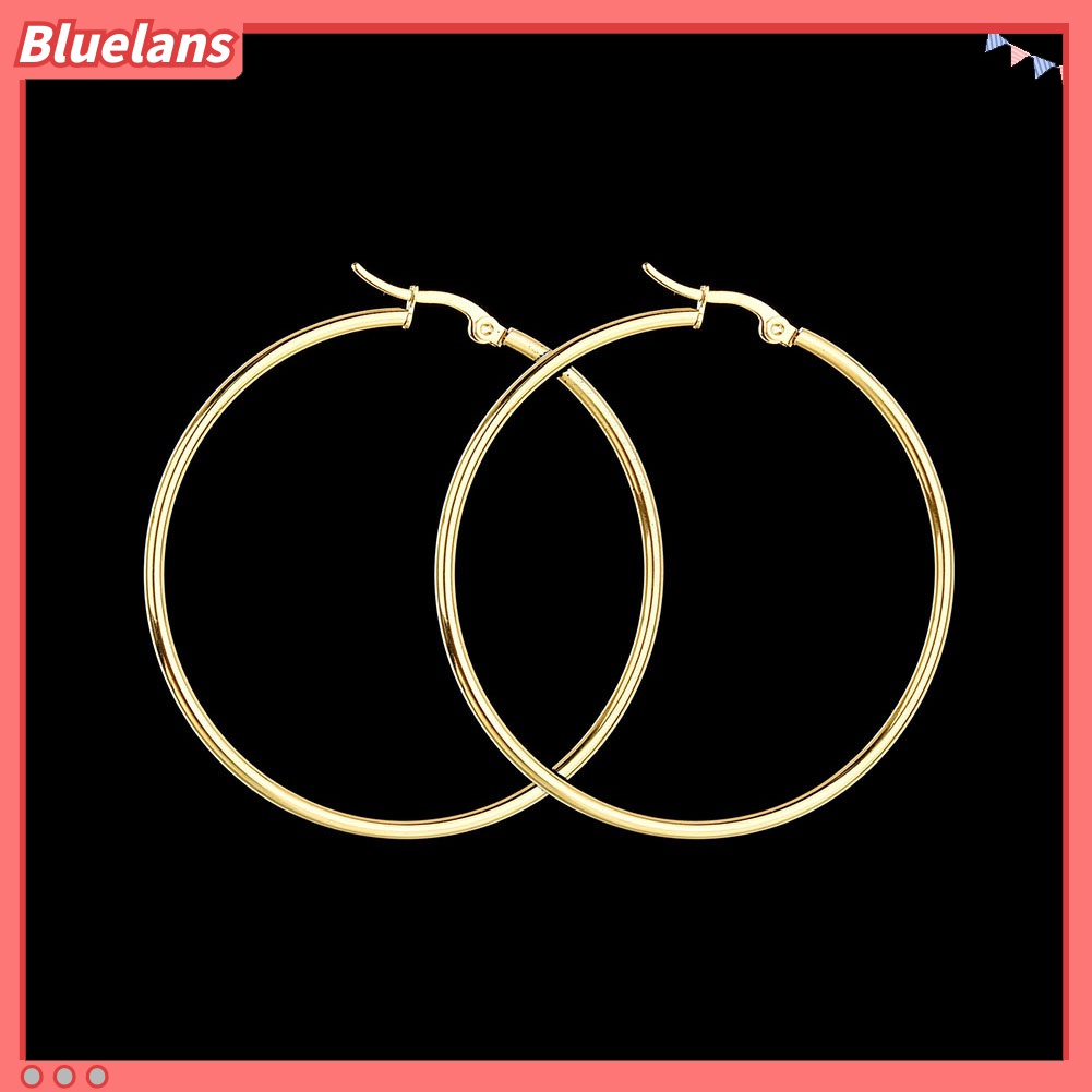 Anting Hoop Bentuk Lingkaran Besar Bahan Stainless Steel Untuk Wanita