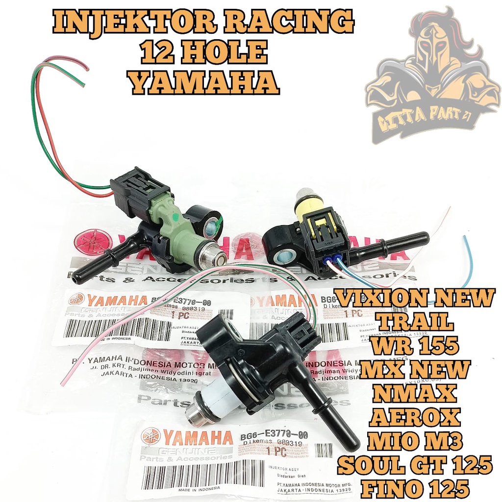 INJEKTOR RACING YAMAHA 12 HOLE KUALITAS ASLI ORIGINAL YAMAHA YGP PRESISI SEMPROTAN JADI LANCAR TARIKAN JADI LEBIH ENTENG DAN DIJAMIN AWET VIXION NEW TRAIL WR 155 MX NEW NMAX AEROX MIO M3 SOUL GT 125 FINO 125