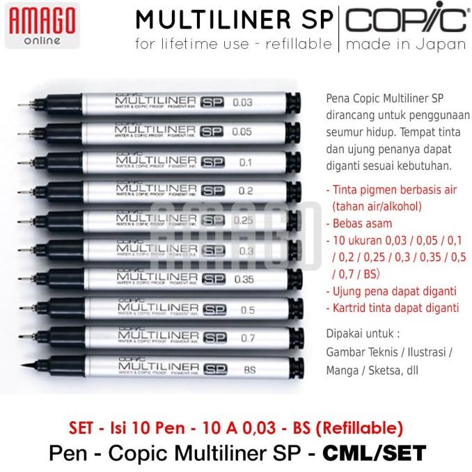 

COPIC MULTILINER SP - SET 10A 0.03-BS - 10 PCS - REFILLABLE - CML/SET