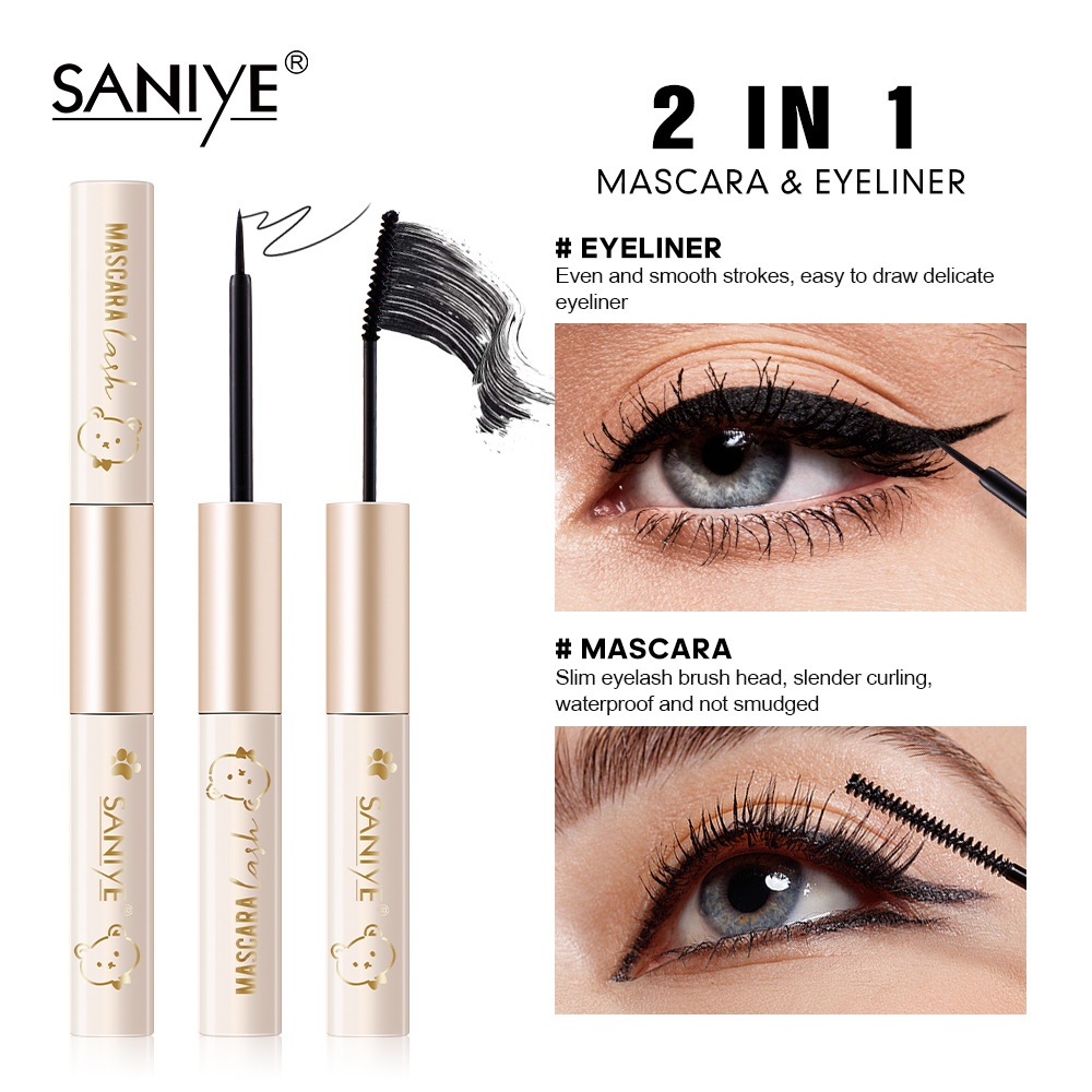 [ 100%ORIGINAL &amp; READY ] BPOM SANIYE MASCARA EYELINER 2 IN 1KUAS LEMBUT &amp; TAHAN LAMA - [ EYELINER + MASCARA ]