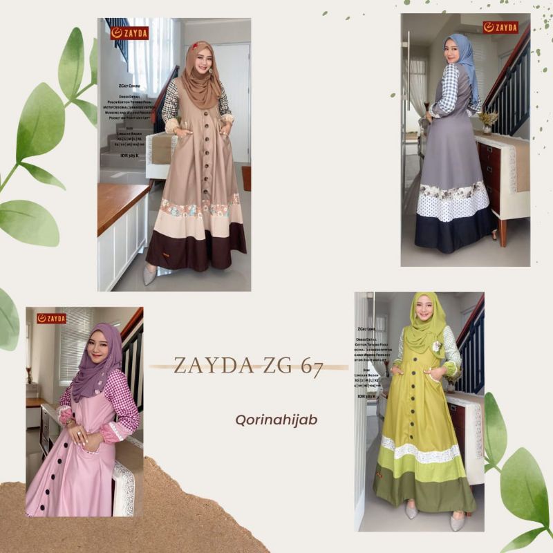 Gamis zayda terbaru/ zayda zg 67 coksu lime grey pink / gamis katun / gamis pesta / gamis dewasa