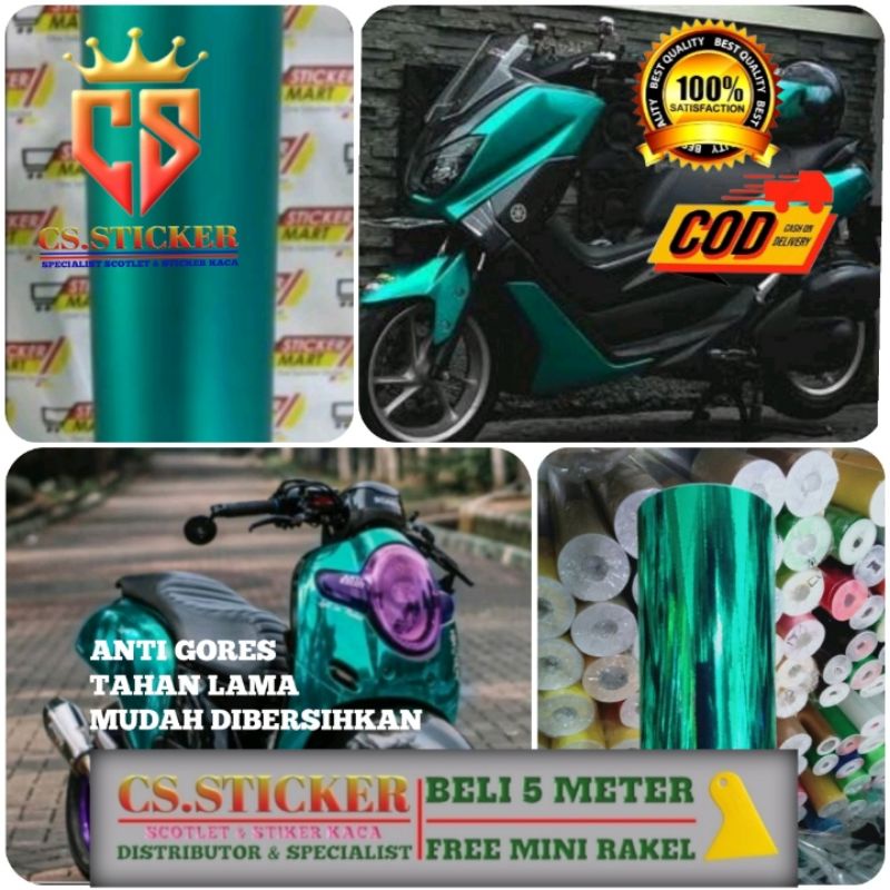 STIKER SKOTLET MOTOR CROM METALIK HIJAU TOSCA / SKOTLET MOTOR MOBIL CHROME METALIK DOFF DOP GLOSY IN