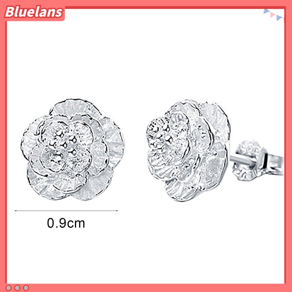 Bluelans 1 Pasang Anting Stud Silver Plated Bentuk Bunga Romantis Untuk Wanita
