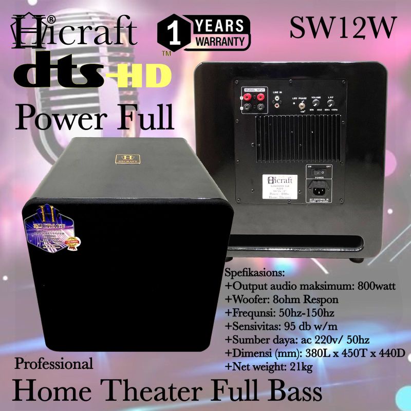 Subwoofer Hicraft SW12W Power Full Bass HD 12 Inch Aktif, Bergaransi