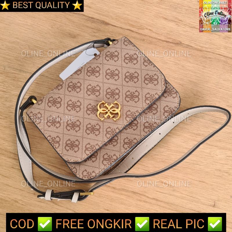 tas noelle crossbody bag selempang wanita perempuan kecil flap bag gs logo coffee beige pink brown black black hardware remaja kuliah gb