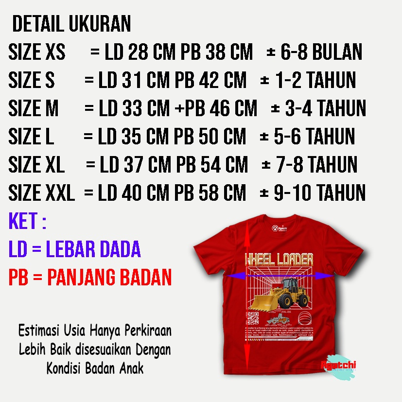 Baju Kaos Atasan Anak Laki-laki Streetwear Wheel Loader Alat Berat