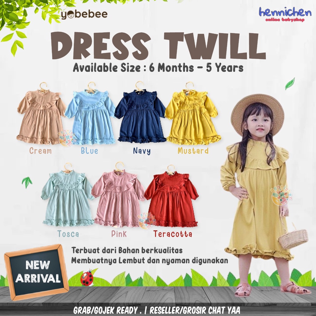 YOBEBEE DRESS ANAK PEREMPUAN DRESS KATUN TWILL YOBEBEE 6 BULAN - 5 TAHUN DRESS ANAK KOREA DRESS BAYI LUCU