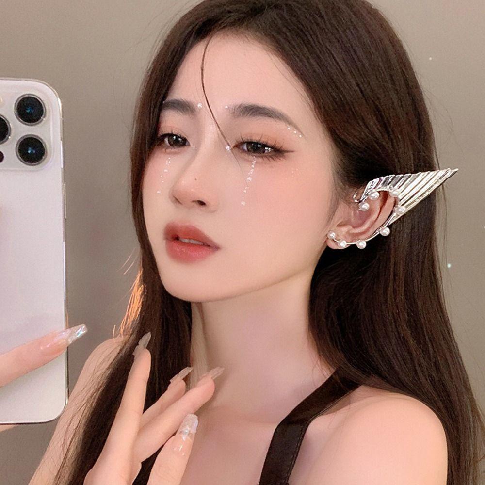 Mxbeauty Wanita Klip Anting Lucu Untuk Gadis Halloween Cosplay Aksesoris Mutiara Metal Properti Fotografi Korea Klip Telinga