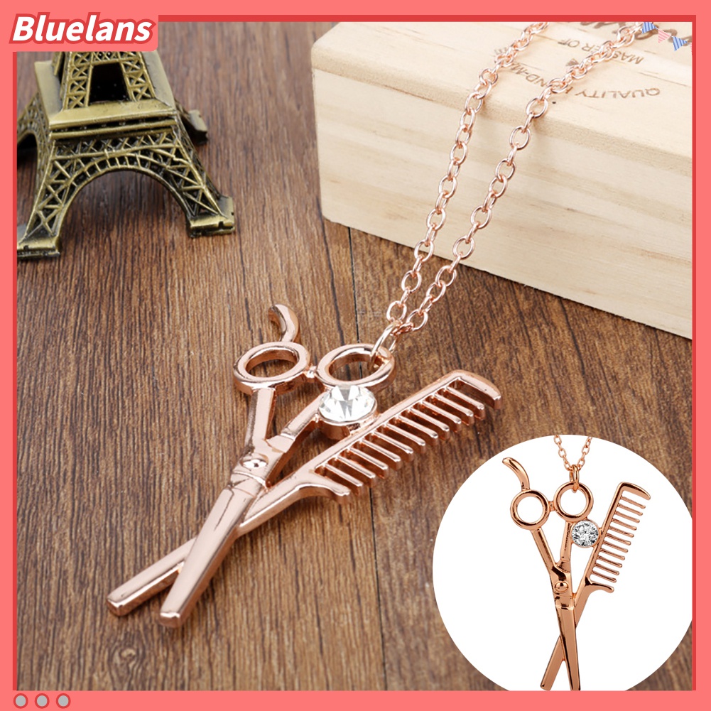 Kalung Dengan Liontin Bentuk Gunting Sisir Aksen Berlian Imitasi Untuk Unisex