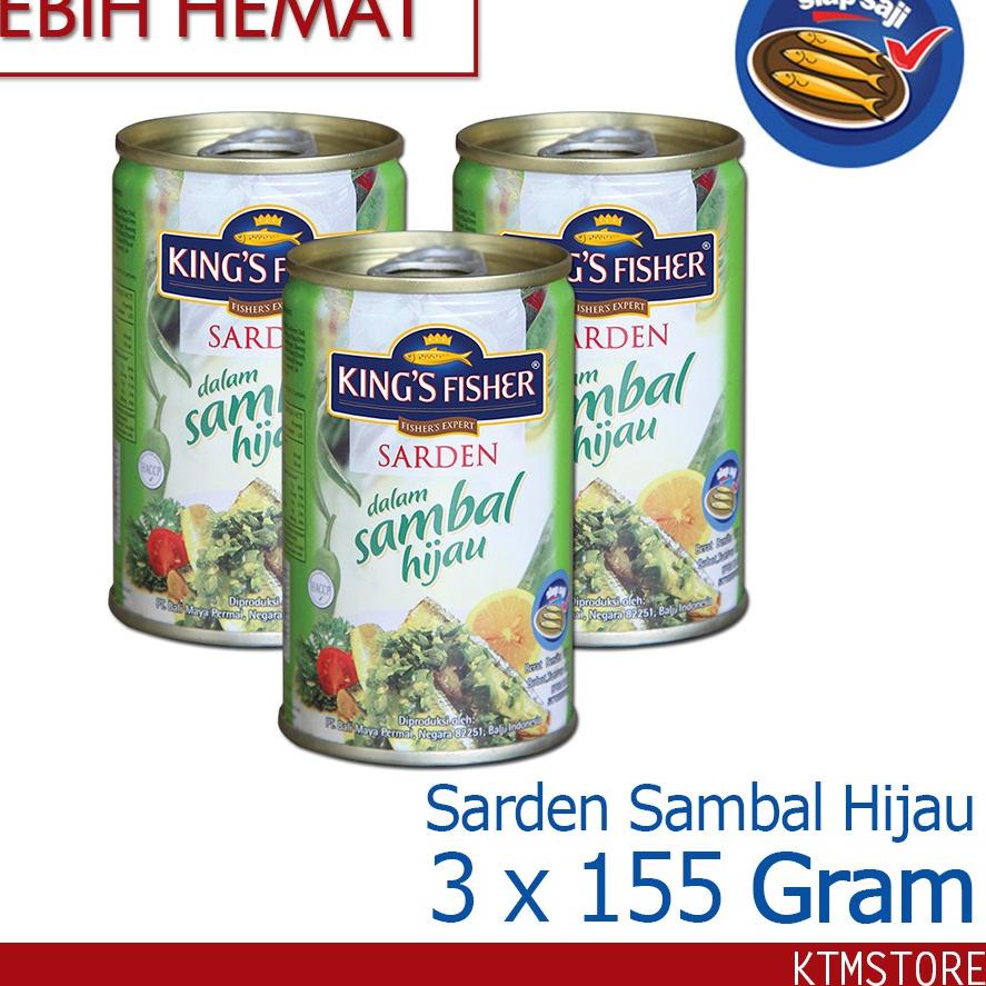 

10.10 ✨Promo✨ Paket 3 pcs King's Fisher Sarden mini Sambal Hijau Makanan Kaleng 155g kings fisher murah