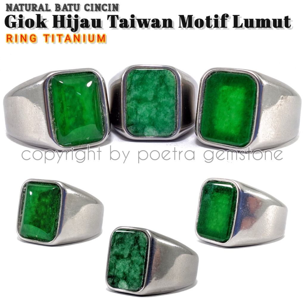 Natural Cincin Titanium Batu Giok Birma Octagon