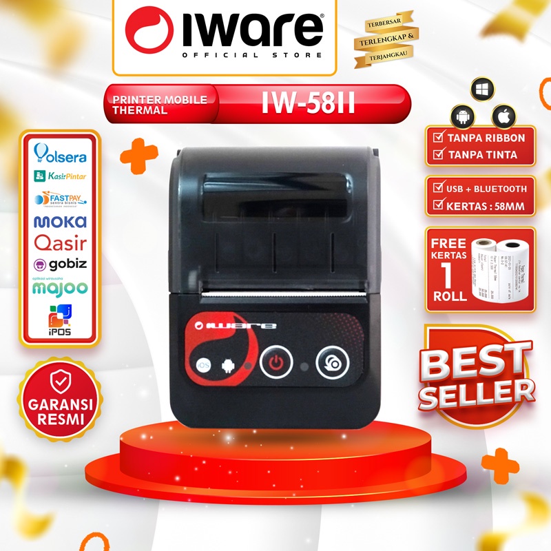 Iware Mini Printer Mobile Printer Thermal Bluetooth Iware MP-58ii Mokapos 58MM