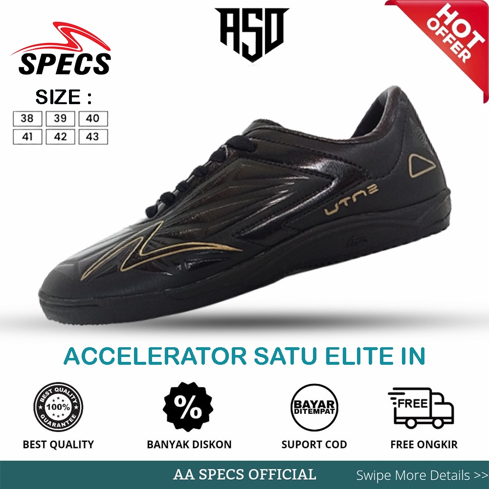 Sepatu Futsal Putsal Specs Accelerator Satu Elite In Lightspeed Hitam Gold Size 38 43