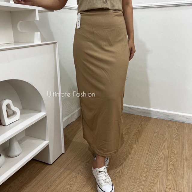 Rok Span Knit Wanita - Rok Kerja - Skirt Ada Belahan High Waist