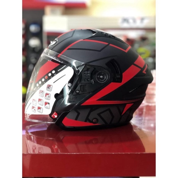 Unik suku cadang Helm KYT Nfj Motion Black Red Matt Doff Nf-j 26SZ2 Diskon