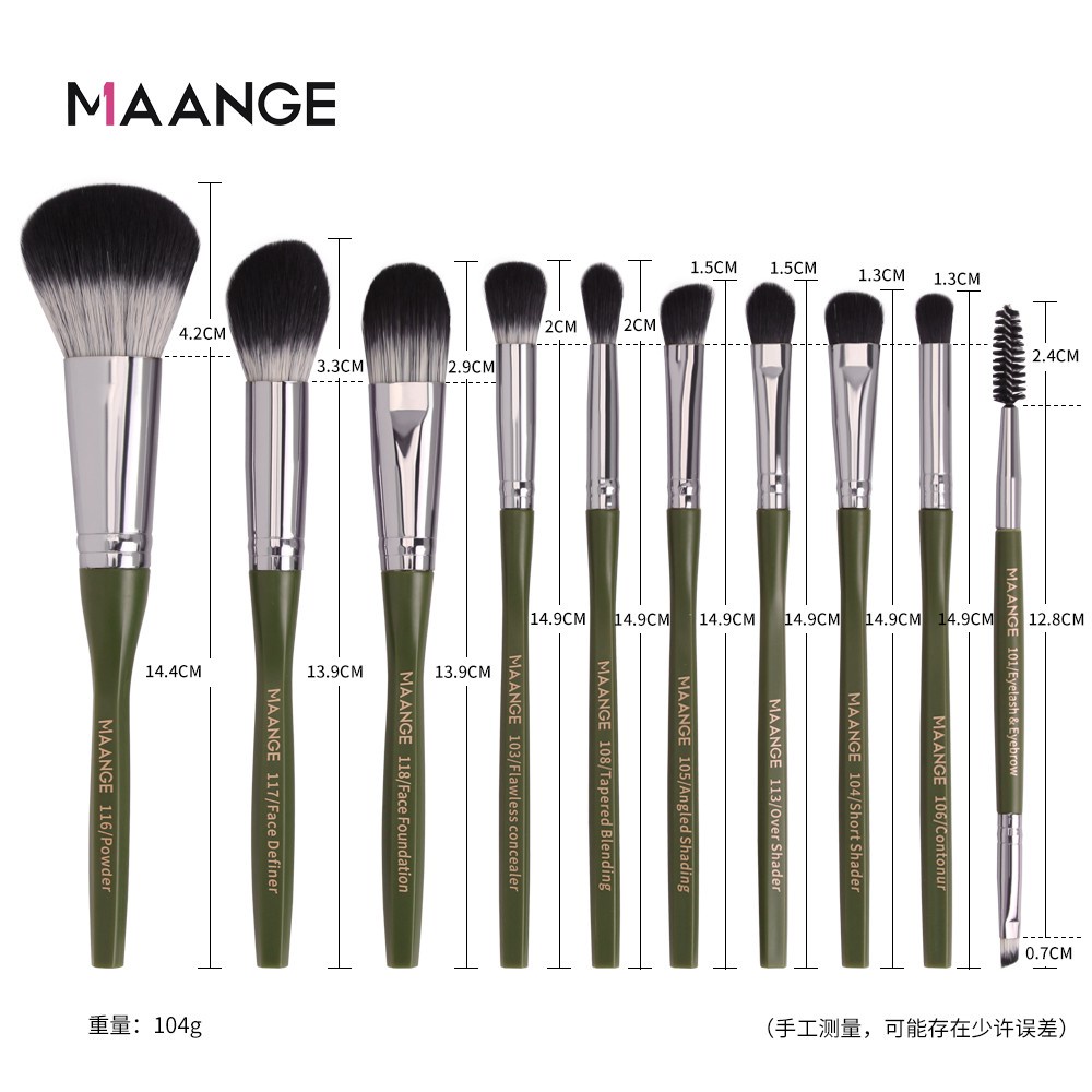 MAANGE5867 Brush Kit 10Pcs Make up Brush Set Comfortable Nylon Bristles Wood Handle Kosmetik Aksesoris Powder Besar Eye