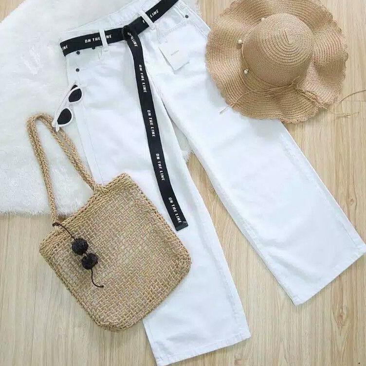 Langsung Order CELANA KULOT JEANS LOOSE WANITA POLOS PASTEL LILAC CREAM HIGHWAIST JENS CUTBRAY
