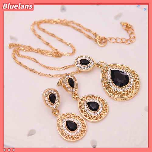 Set Perhiasan Kalung Anting Stud Liontin Waterdrop Aksen Berlian Imitasi Untuk Wanita