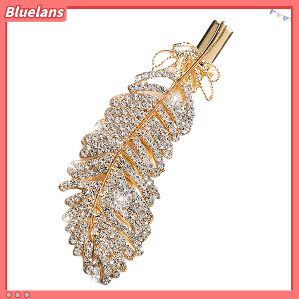 Bluelans Jepit Rambut Bentuk Bulu Aksen Berlian Imitasi Bahan Alloy Untuk Kencan