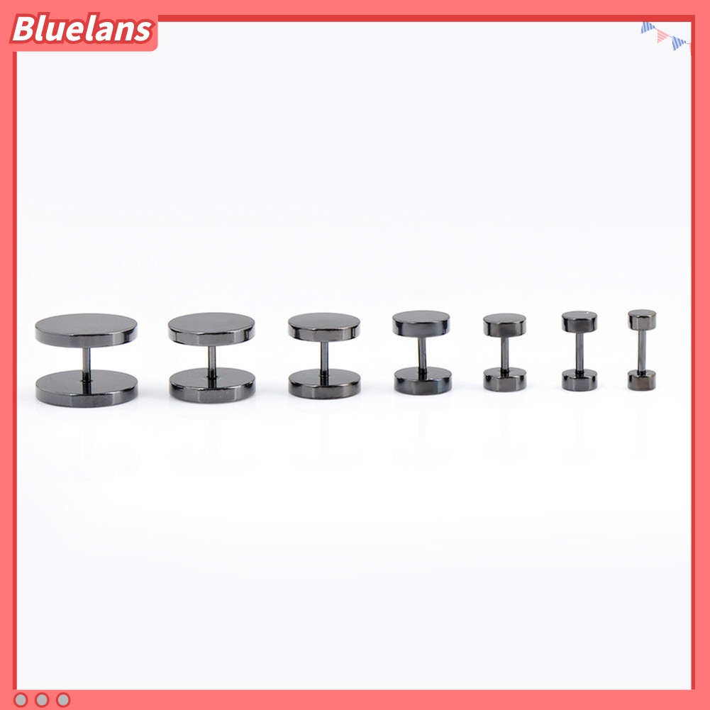 Bluelans Anting Stud Piercing Bentuk Bulat Bahan Stainless Steel Warna Hitam Ukuran 3mm - 14mm Gaya Punk Untuk Pria