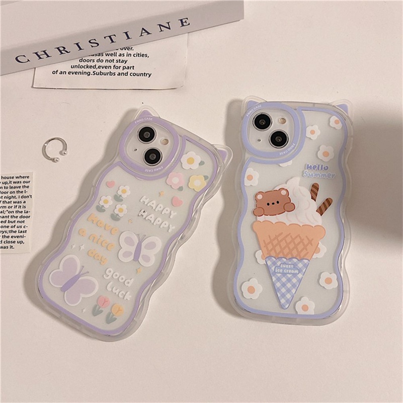 Casing Soft Case Silikon Transparan Motif Kuping Kucing / Kupu-Kupu Untuk iPhone 14 / 13 / 12 / 11 Pro Max / X / Xr / Xs Max / 8 / 7 / 6 / 6s