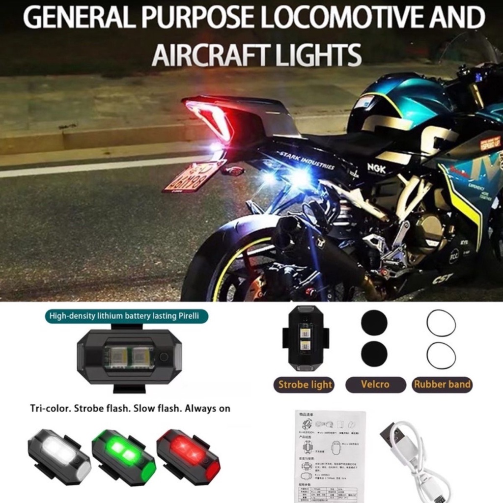 LAMPU LED PESAWAT KEDIP RGB STROBO 7 WARNA USB Rechargeable VARIASI MOTOR MOBIL SEPEDA