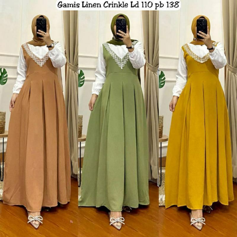 WINKA DRESS MAXY LINEN KRINKLE ORI LABEL MADANI FASHION MUSLIM WANITA TERBARU MODERN KEKINIAN COD GR