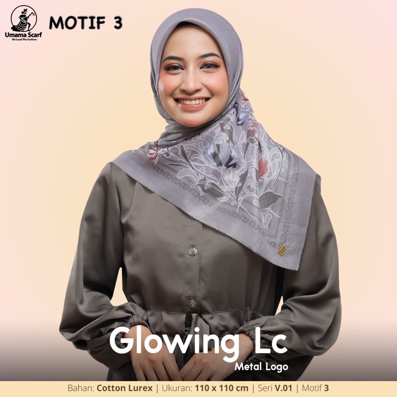 [PART 1] HIJAB SEGIEMPAT MOTIF GLOWING LC METAL LOGO UMAMA