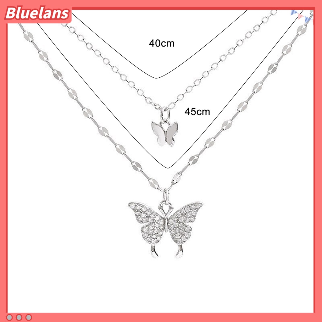 Kalung Rantai Klavikula Liontin Butterfly Double Layer Bahan Alloy Tahan Karat Untuk Wanita