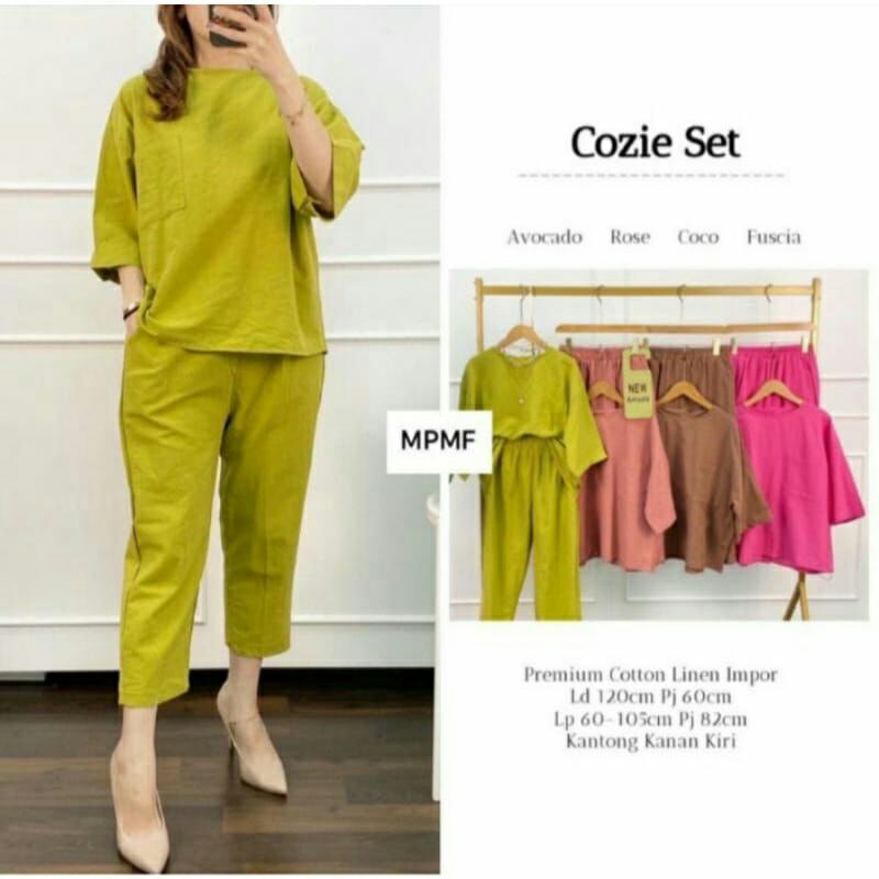 Cozie set | Setelan one set polos wanita premium | one set katun linen premium | one set kekinian mu