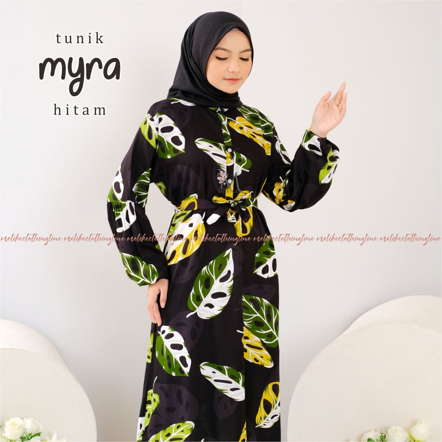 Jual Tunik Dress Muslim Rayon Dewasa Myra Hitam Shopee Indonesia