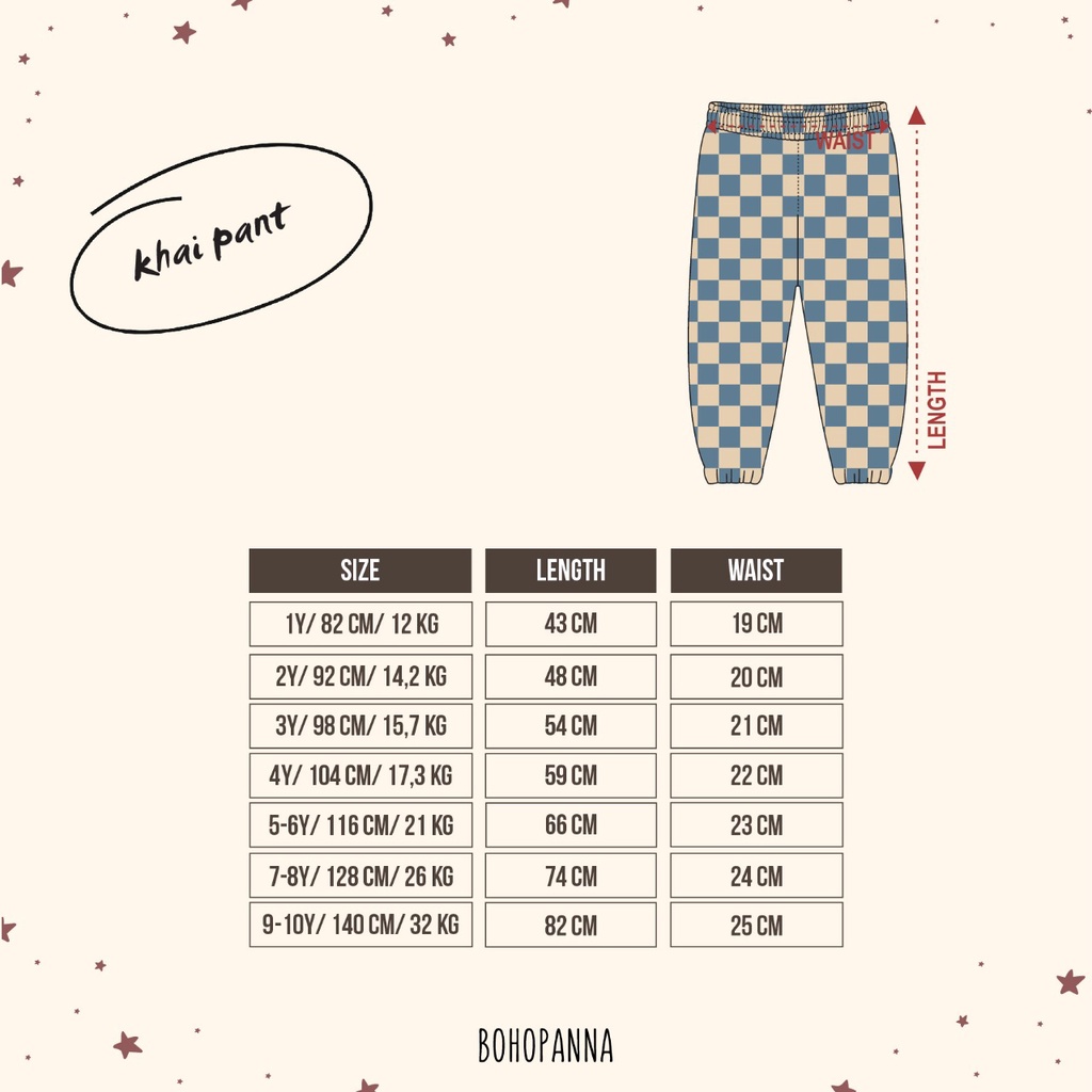 BOHOPANNA Khai 1-10 Tahun Khai Top Atasan Anak Motif / Khai Pants Celana Jogger Anak Unisex