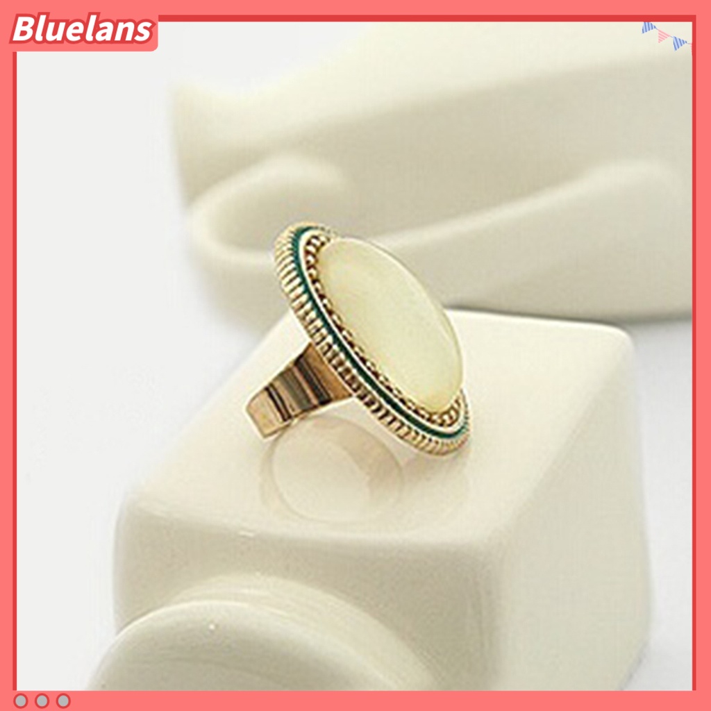 Bluelans Ring Adjustable Big Oval Inlaid Alloy Natural Gem Stone Ring