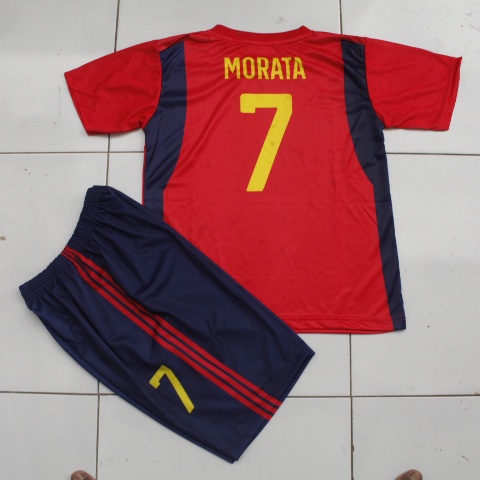 jersey baju bola anak spanyol/setelan baju bola spanyol full printing murah