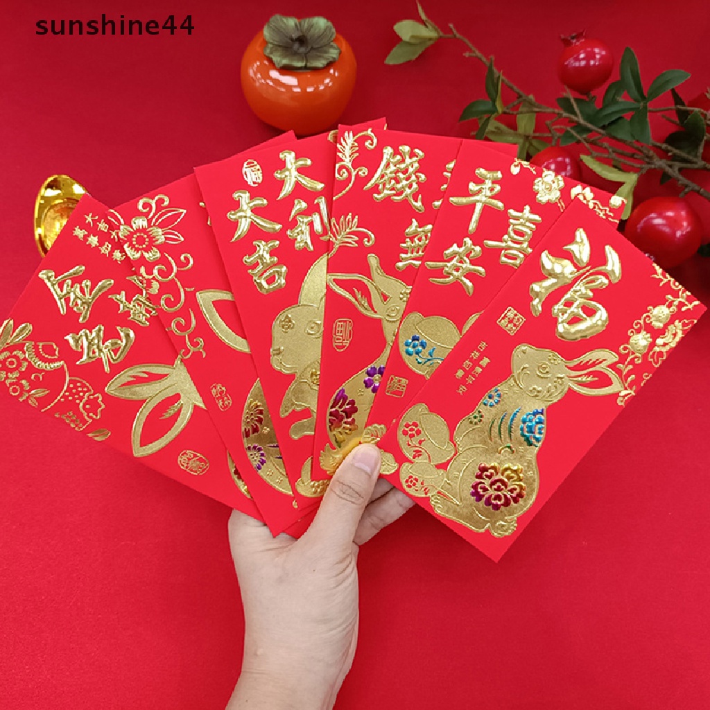 Sunshine 6pcs Amplop Angpao Merah Motif Kartun Untuk Festival Musim Semi