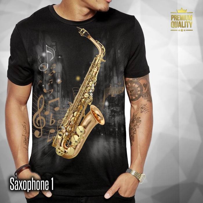 Kaos SAXOPHONE TRUMPET Trombone Tshirt Musik Jazz Baju Alat Musik Drum Musisi Genre Jazz