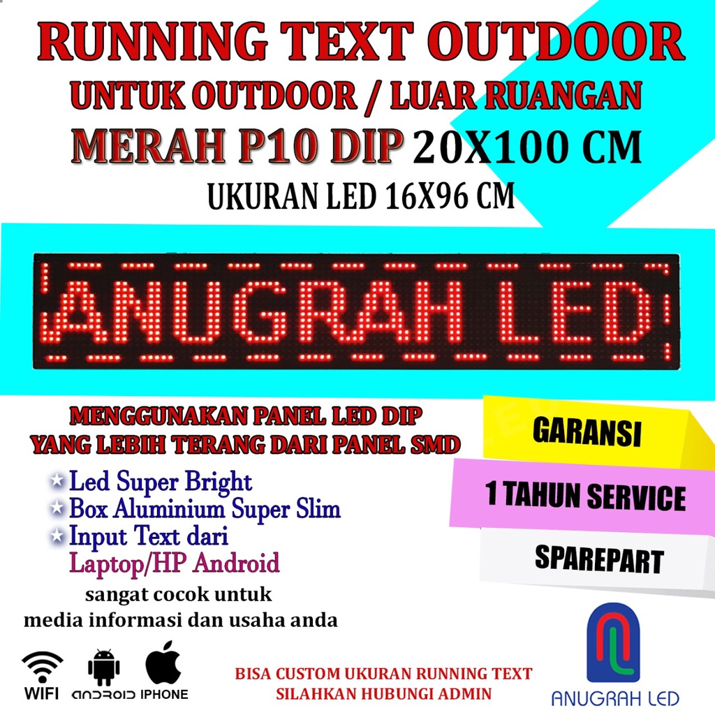 RUNNING TEXT RUNING TEXT LED P10 DIP SMD OUTDOOR MERAH