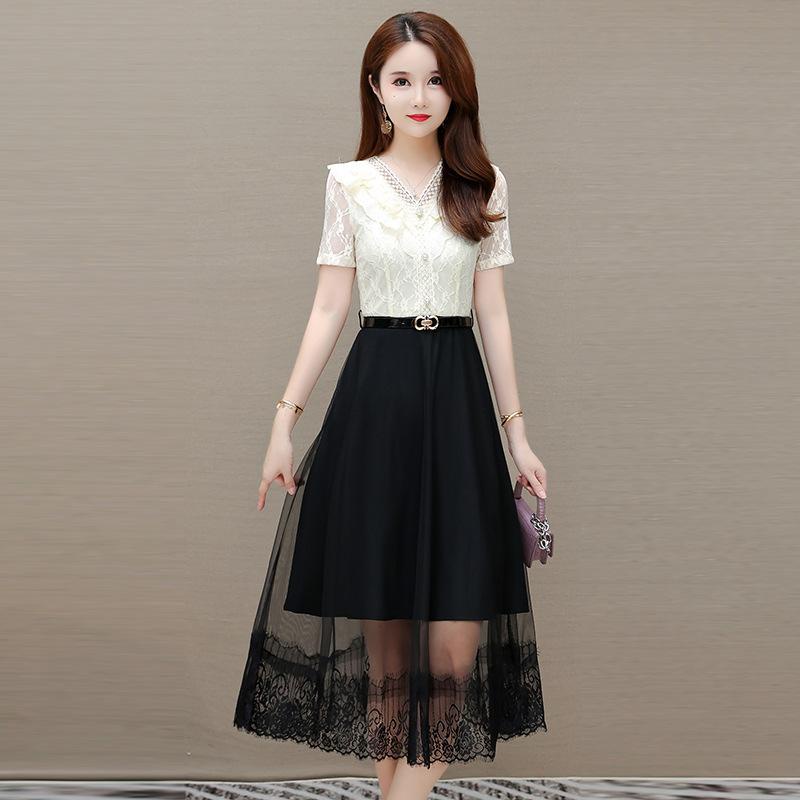 Gaun Dress Renda Wanita Bigsize Jumbo 5XL BB 80 KG Lengan Pendek Rok Elegan Kondangan Pesta