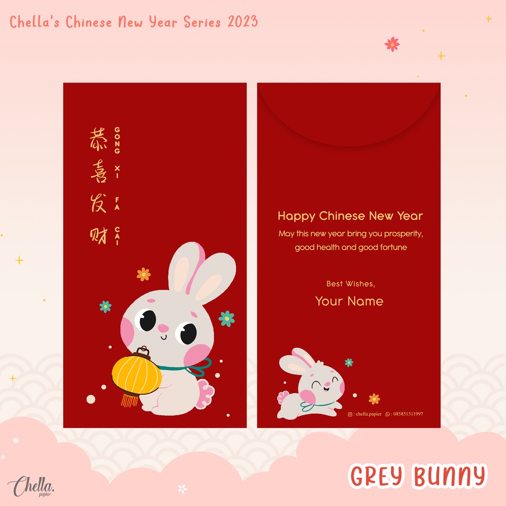 

CUSTOM ANGPAO IMLEK 2023 - BISA TULIS NAMA & LOGO (ISI 6 PCS) : GREY BUNNY