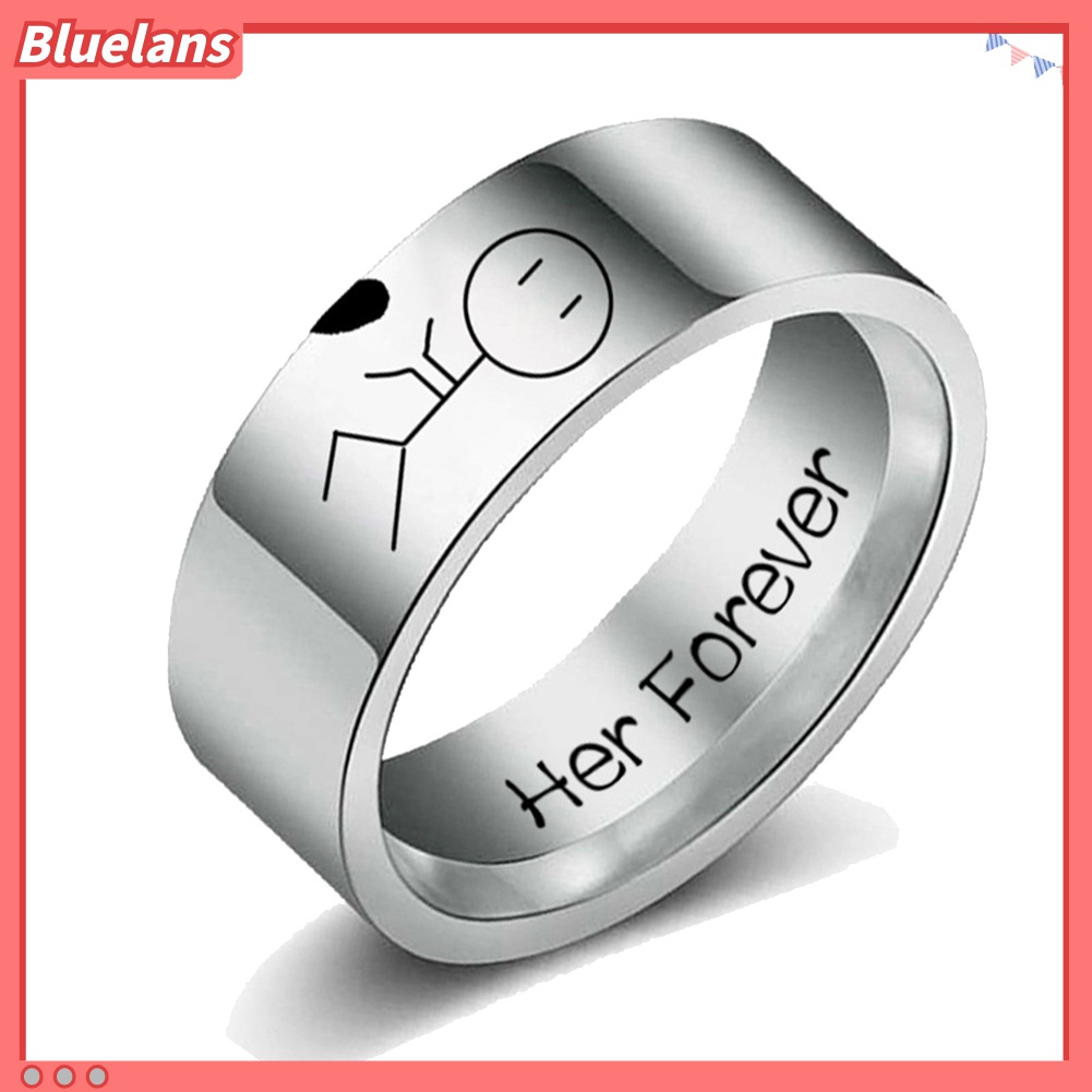 Cincin Desain Kartun Her Forever His Always Abstrak Bahan Stainless Steel Untuk Pasangan