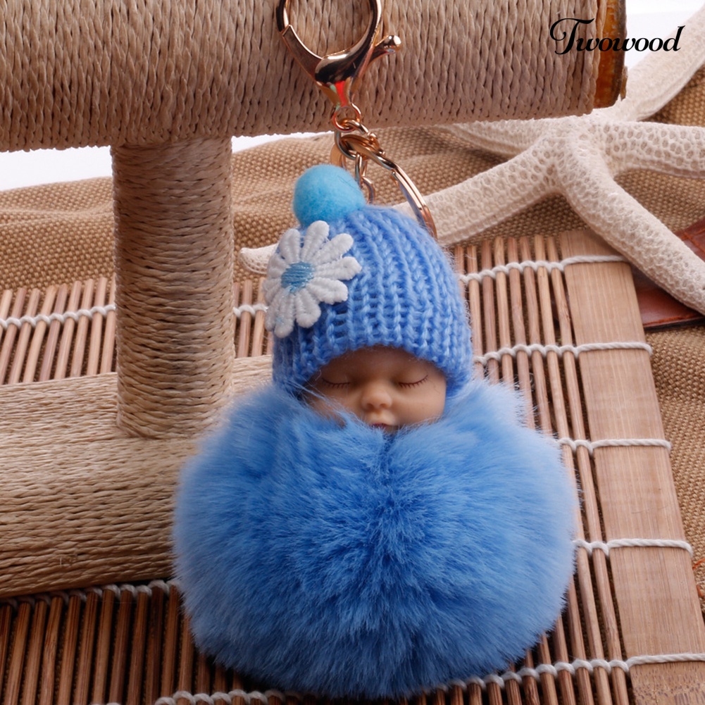 Twowood Gantungan Kunci Boneka Bayi Tidur Pompom Bahan Plush