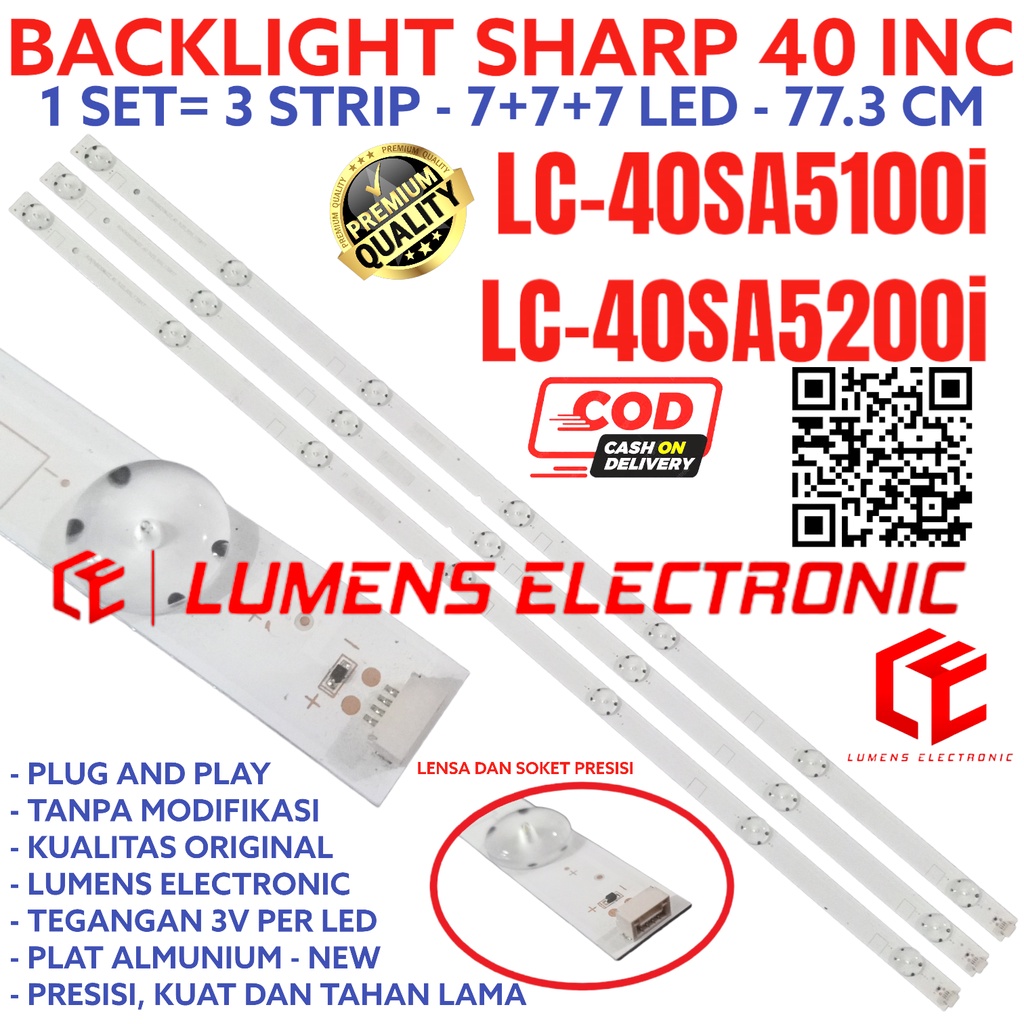BACKLIGHT TV SHARP 40 INC LC 40SA5100 40SA5200 40SA5100i 40SA5200i 40SA LAMPU BL 7K 3V LC-40SA5100i 