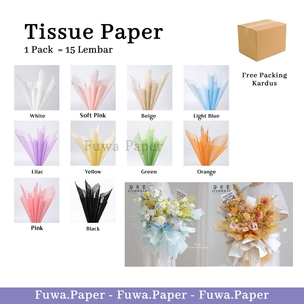 

Tissue Paper Flower Wrapping Paper Waterproof (1 Pack = 15 Lembar) // Korean Wrapping Kertas Buket Bunga Perlengkapan Florist Cellophane FUWA PAPER WRAPPING