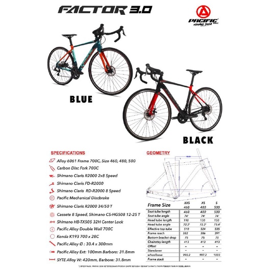 Sepeda Balap Roadbike PACIFIC FACTOR 3.0 Alloy 700C Shimano Claris 2x8 Speed