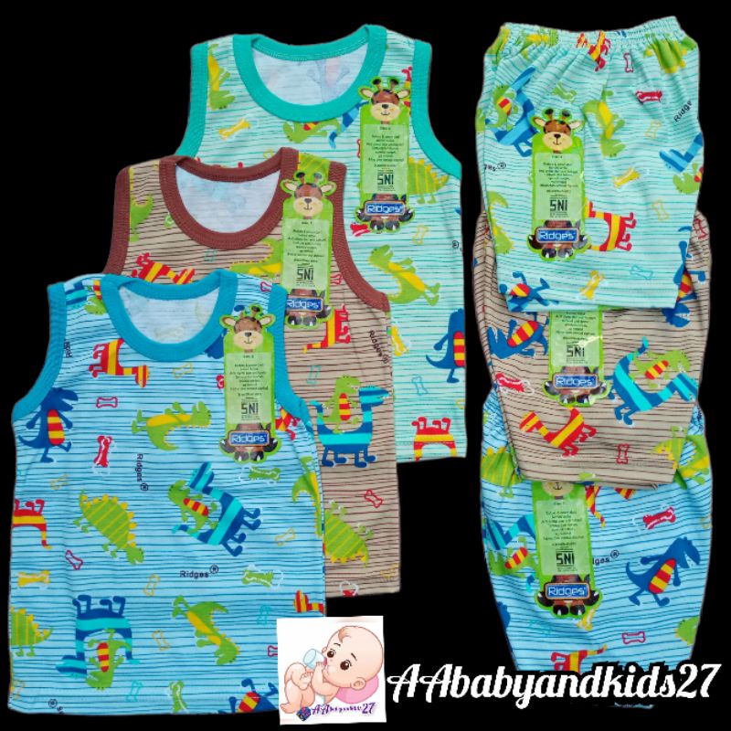 PRODUK TERBARU!!! 3Pasang Setelan Bayi Ridges Dino Parasut Ukuran S M L XL SNI Berkualitas