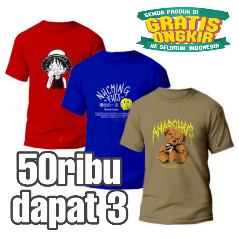 kaos orang 1paket isi 3 tua. kaos distro pria. murah