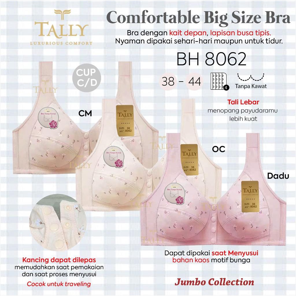 TALLY (1pcs) Maternity Bra Menyusui BH 8062 Jumbo Collection uk. 38-44 (Cup Besar)