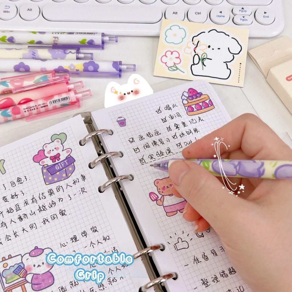 Suyo 6PCS/Set Gel Pulpen Mutil-styles Kreatif Alat Tulis Tekan Tipe Tanda Tangan Pulpen